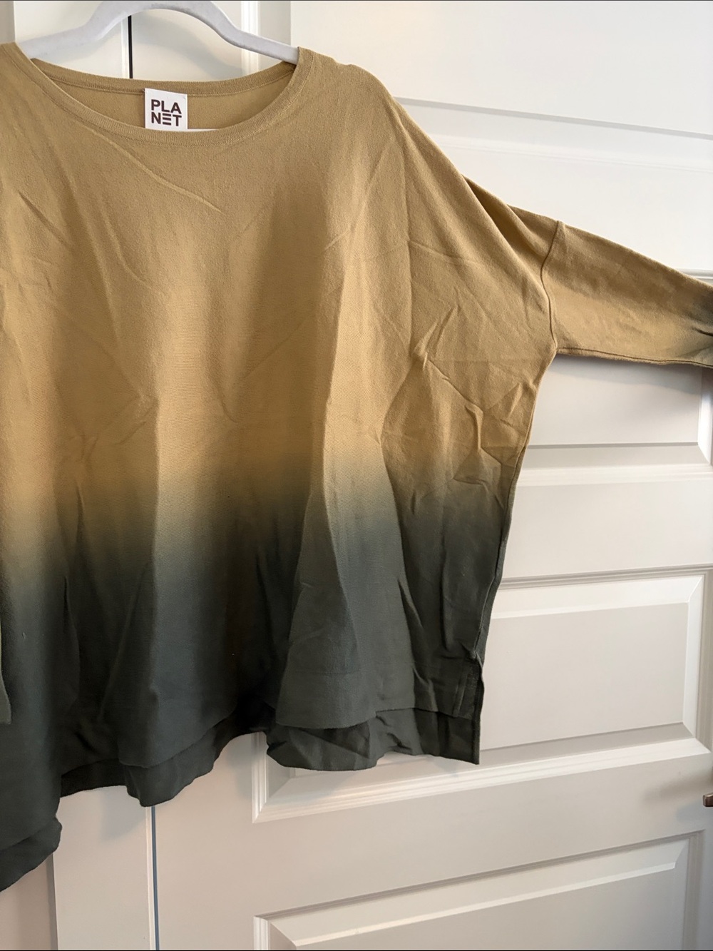 Planet Oversized Ombre Top in Mustard to Olive - one size.